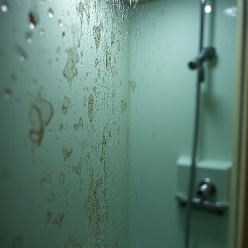 Before: Shower glass with heavy hard water stains